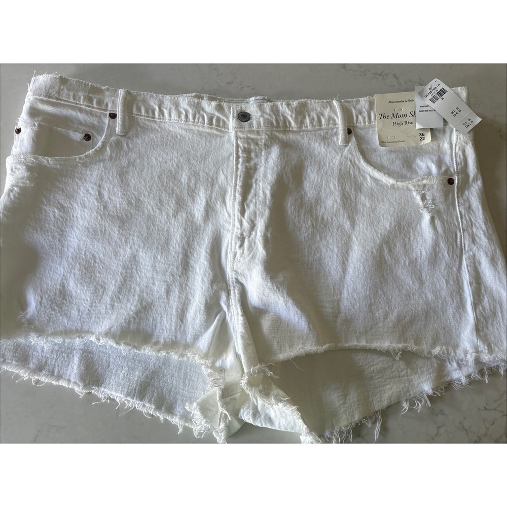 Abercrombie & Fitch The Mom Short High Rise White Denim Jean Shorts 22 36 New